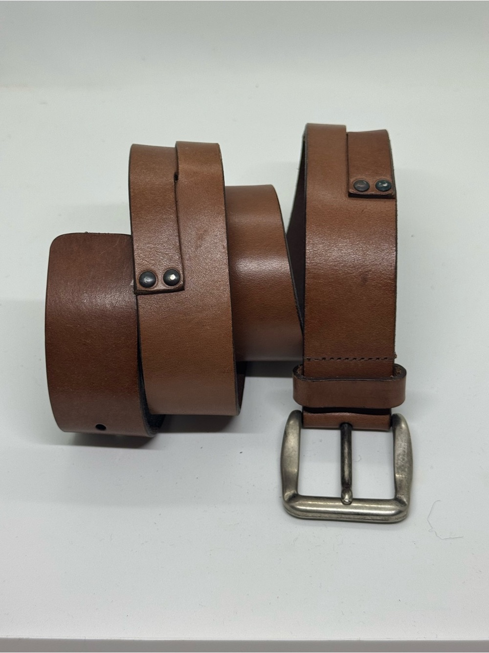 Fuller & Holt Brown Leather Belt Riveted Keeper Rugged Workwear USA  size 38